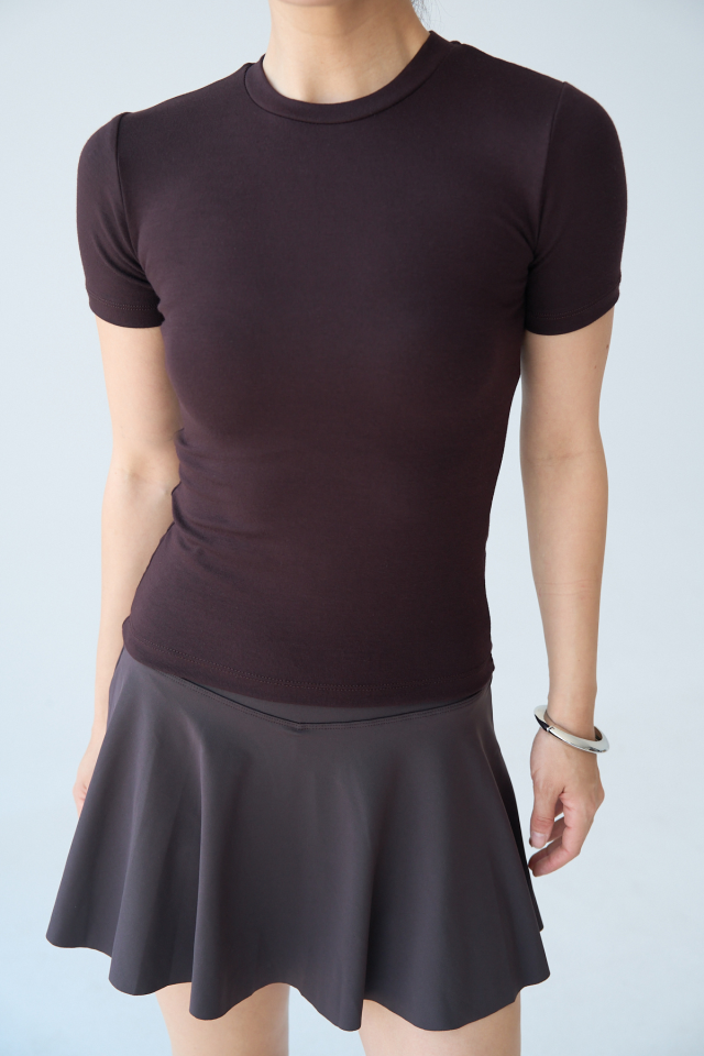 Kadın Bisiklet Yaka Soft Touch Doku Basic Kısa Kol Body Kahverengi - L