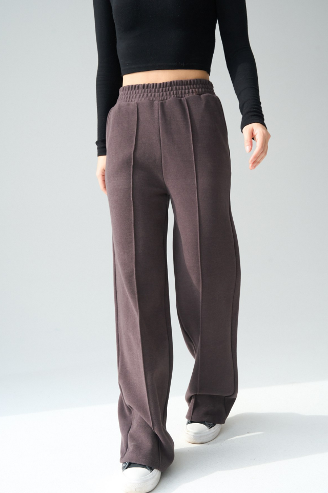 Women's Stitched Detail Tracksuit Pants Brown - L