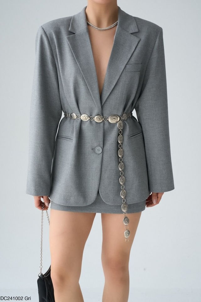 Kadın Kahve Çift Düğmeli Blazer Ceket Gri - Standart
