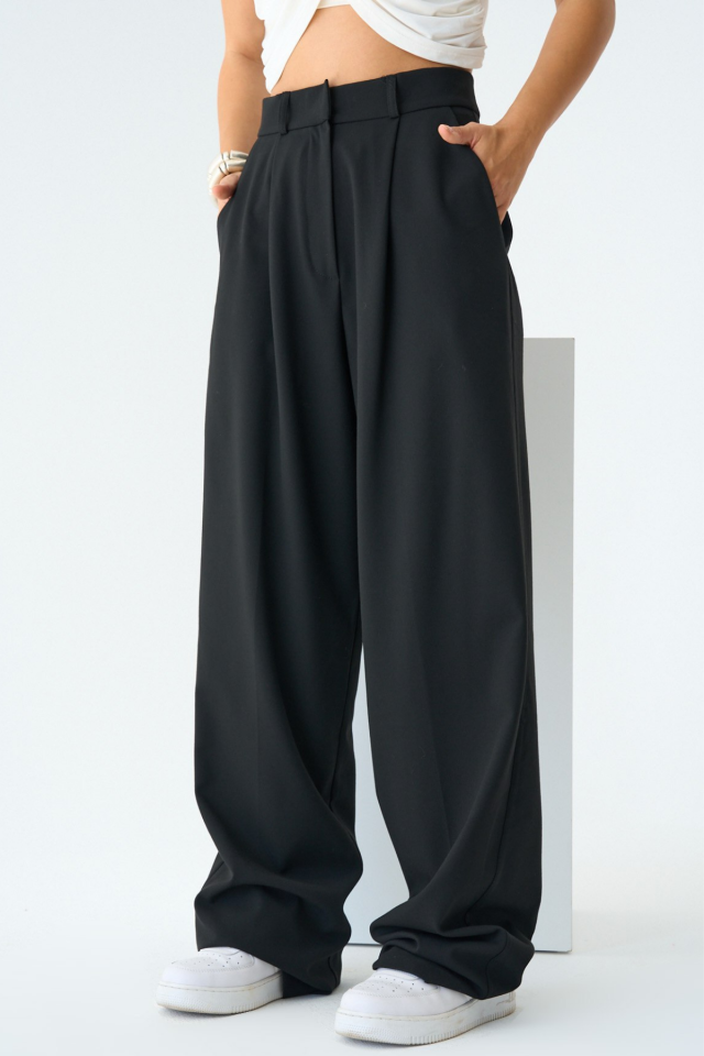 Women's High Waist Pleated Palazzo Pants Black - M
